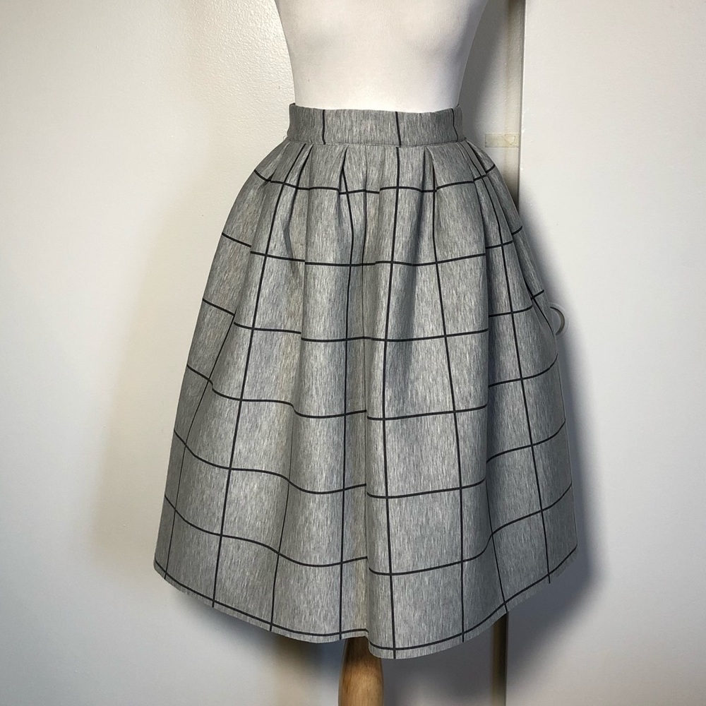 50’s Comfy Gray Grid Pattern A-Line Flare Skirt - image 1